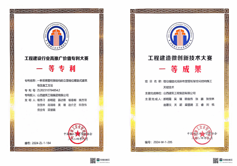 山西建投建工集團(tuán)榮獲多項(xiàng)中施企協(xié)科技獎(jiǎng)項(xiàng)
